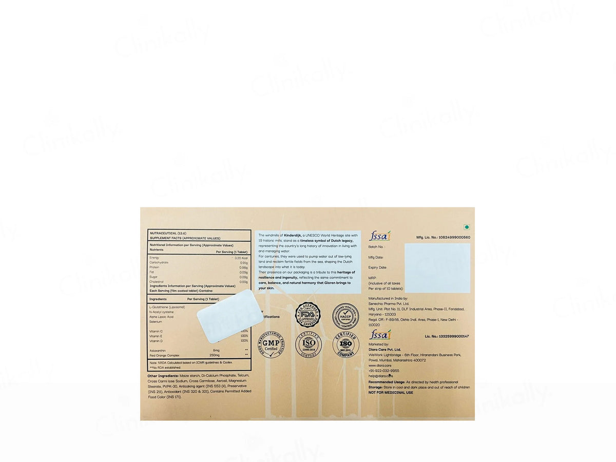 Diara Gloren 1000 Liposomal Glutathione Nutraceutical Tablet - Skiynse Dermatologique