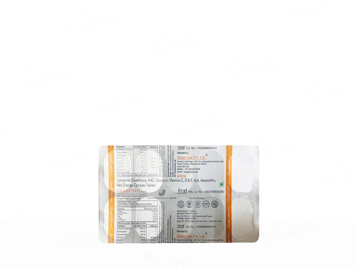 Diara Gloren 1000 Liposomal Glutathione Nutraceutical Tablet - Skiynse Dermatologique