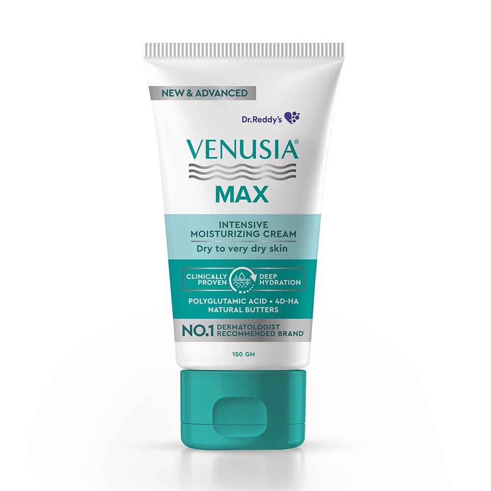 Venusia Max Intensive Moisturizing Cream | Enriched with 4D Hyaluronic Acid & Polyglutamic Acid | Clinically Proven Deep Penetration for Long lasting hydration | For Face & Body |No.1 Dermatologist Recommended Brand | Dry to Very Dry Skin | 150 g