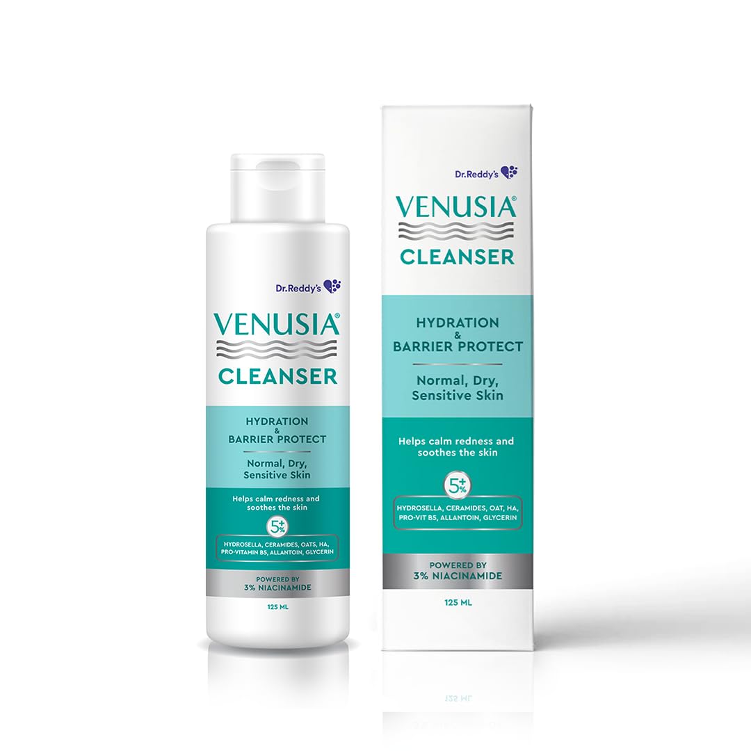 Venusia Hydrating & Barrier Protect Cleanser | With Ceramides, Hyaluronic Acid, Niacinamide, Pro-Vitamin B5 | For Normal, Dry, and Sensitive Skin | 125 ml | From the House of No.1 Dermatologist Recommended Moisturiser ( Pack of 2 )
