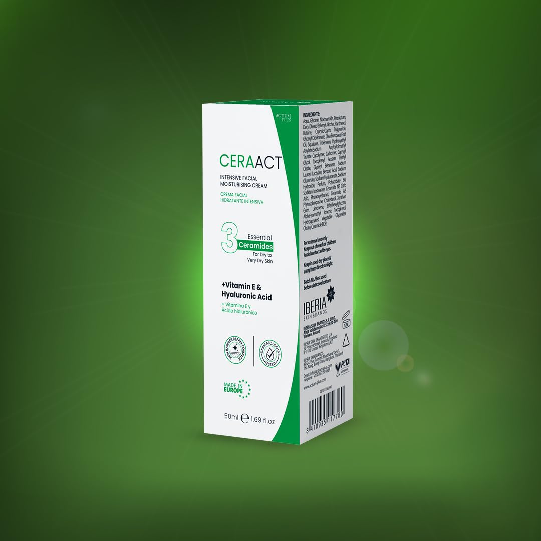 Ceraact Intensive Facial Moisturizing Cream| for Dry to Very Dry Skin with 3 Essential Ceramides, Vitamin E & Hyaluronic Acid | Hydration & Barrier Support | 50ml