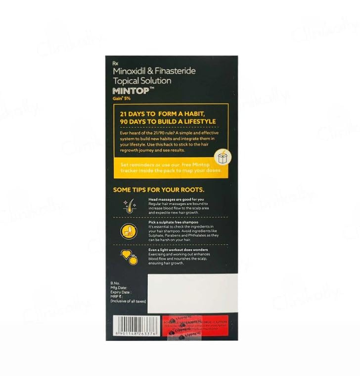 Mintop Gain+ 5 Topical - Bottle of 60ml Solution with Minoxidil and Finasteride - Skiynse Dermatologique