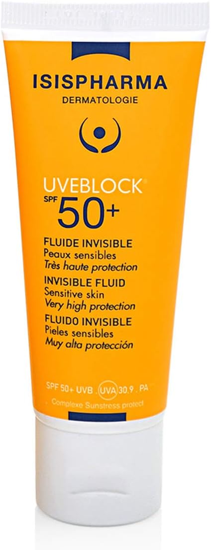 Isispharma UVEBLOCK SPF 50+ Fluid Sunscreen for Face | Very High UVA/UVB Protection PA++++ | Lightweight, Water-Resistant, Non-Comedogenic Formula for Sensitive Skin | Dermatologist Tested | 40ml
