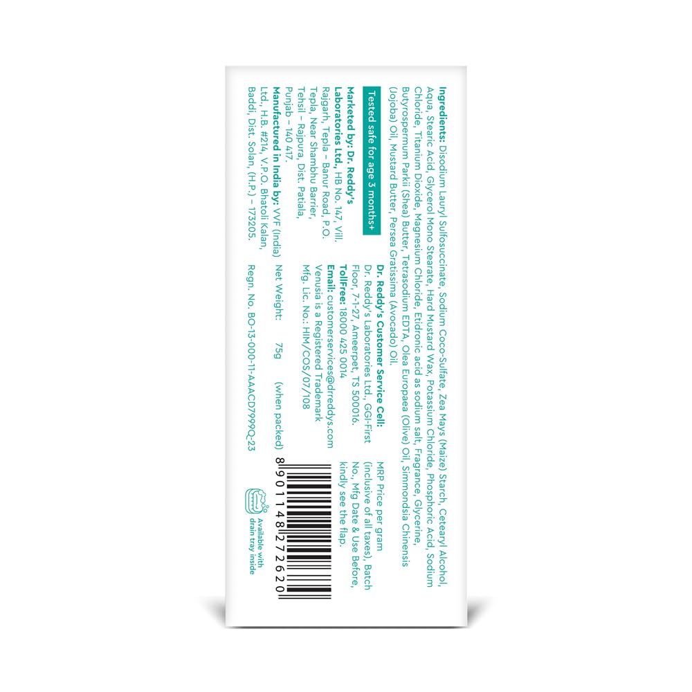 Venusia Hydrating Cleanser Syndet Bar | 100% soap-free, pH 5.5, Non-irritating, Hypoallergenic, PAMA-free | Enriched with Hydrating Glycerin, Shea Butter, Olive Oil, Avocado Oil & Jojoba Oil - 75g ( Pack of 3 )