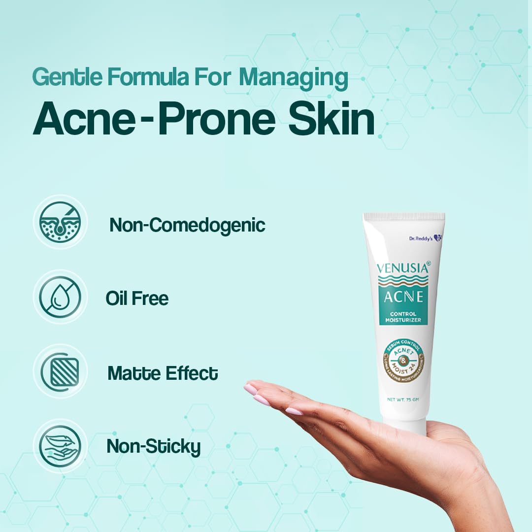 Venusia Acne Control Moisturizer | Pore Minimising & Hydrating | For Oily Skin | Lightens Scars, Reduces Visibility of Pores | Non-comedogenic | 75gm ( Pack of 2 )