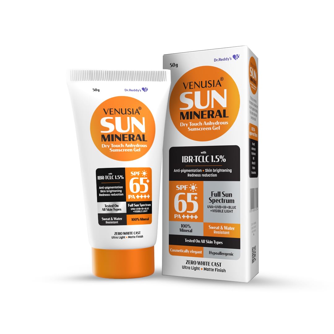 Venusia Sun Mineral Sunscreen SPF 65 | Full Spectrum Protection - UVA, UVB, Blue Light, Visible Light | Dermatologist Recommended | For Anti-pigmentation | Sun Damage Repair | Suitable for All Skin Types | 50g