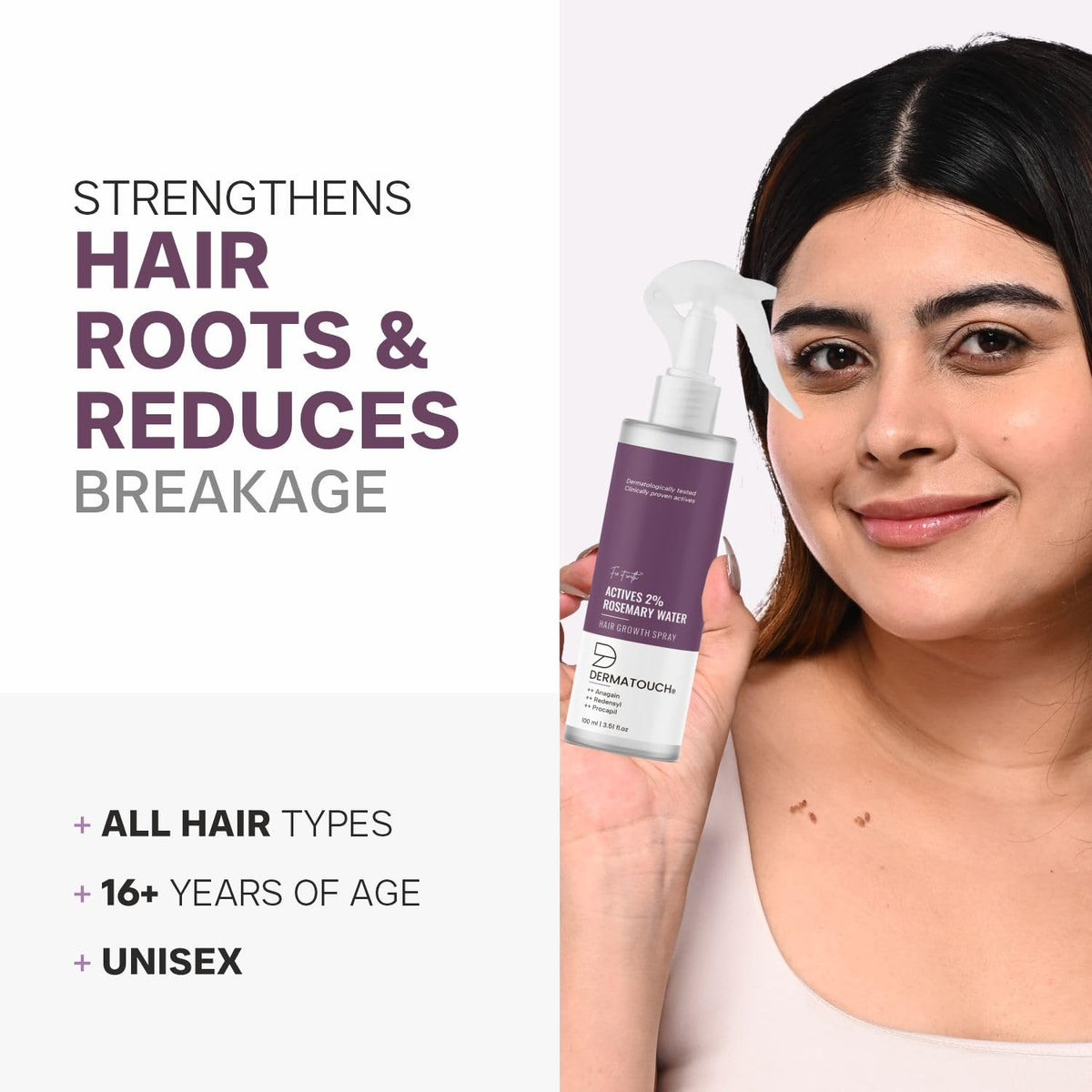 DERMATOUCH Rosemary Water Spray For Hair Growth  | Advance 2% Actives Rosemary, Redensyl, Anagain + Procapil Hair Spray Mist for Hair Fall Control, Stimulates Hair Growth, Adds Shine , Strengthens Hair - Skiynse Dermatologique