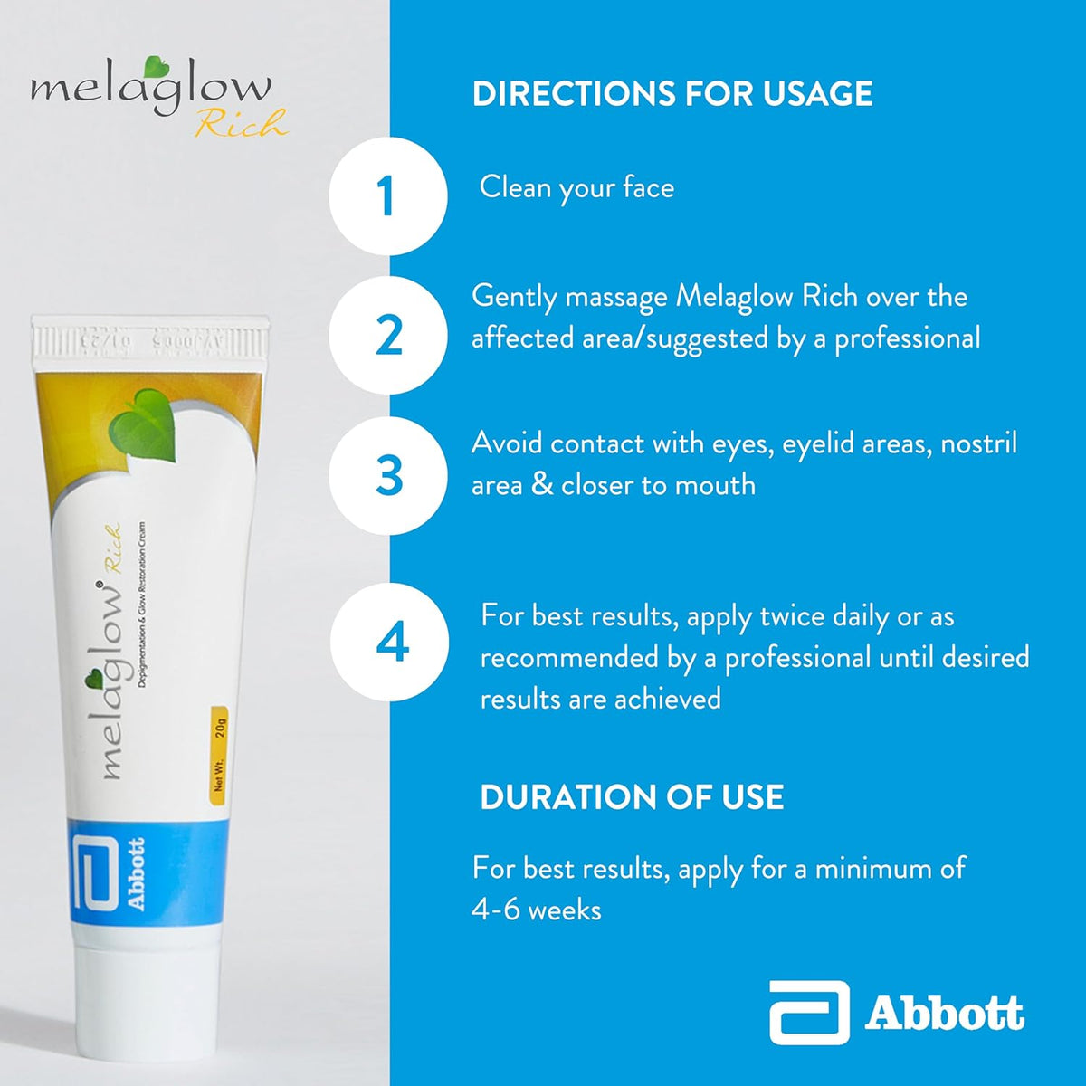 Melaglow Rich Skin Brightening and Lightening Cream, 20 g ( Pack of 2 ) - Skiynse Dermatologique