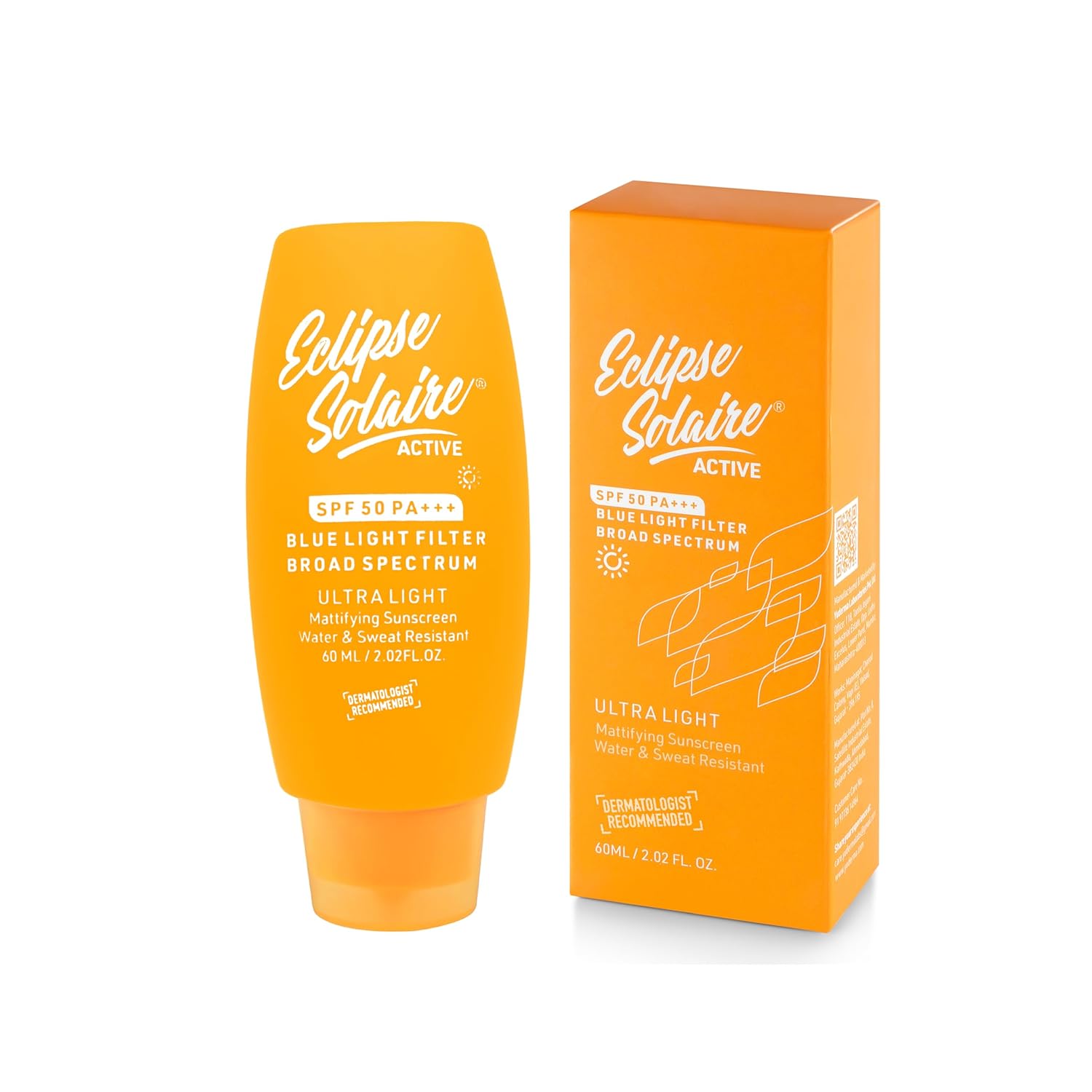 Eclipse Solaire Active Sunscreen SPF50 PA+++ | Clinically Tested | No White Cast | Broad Spectrum UVA/UVB & Blue Light Shield | Non-Greasy Sunscreen SPF 50 For All Skin Types – 60ml ( Pack of 2 ) - Skiynse Dermatologique