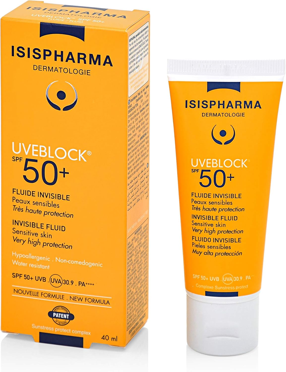 Isispharma UVEBLOCK SPF 50+ Fluid Sunscreen for Face | Very High UVA/UVB Protection PA++++ | Lightweight, Water-Resistant, Non-Comedogenic Formula for Sensitive Skin | Dermatologist Tested | 40ml
