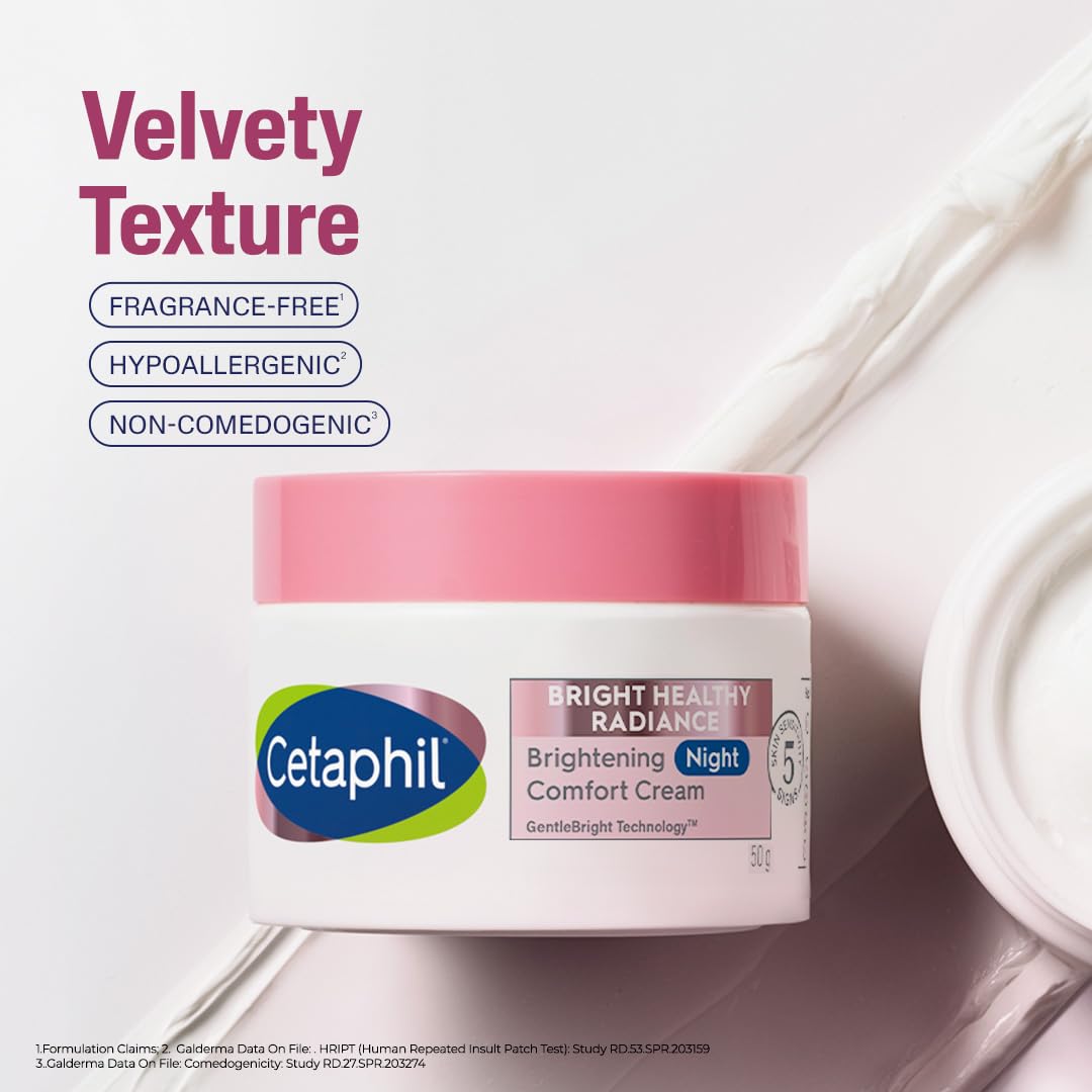 Cetaphil Brightening Night Comfort Cream | For Dark Spots, Uneven Skin Tone| Fragrance Free| Dermatologist Recommended, 50g