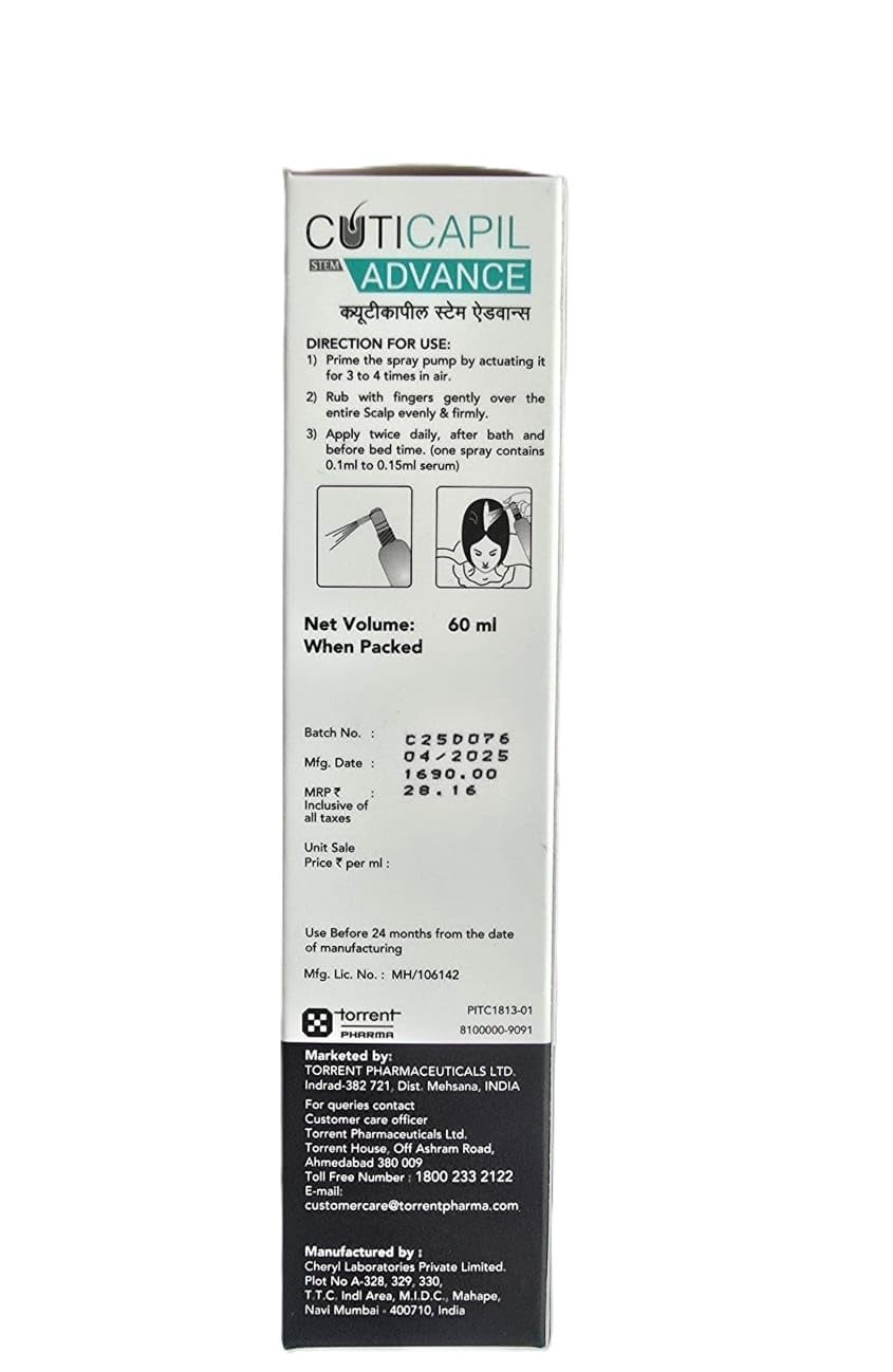 Cuticapil Stem Advance Intensive Hair Serum, 60ml | Plant Stem Cell Formula, Hair Growth and Anti-Hair Fall Treatment - Skiynse Dermatologique