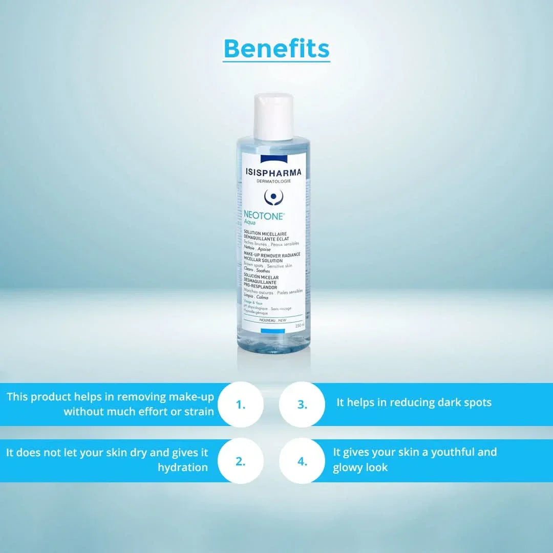 Isispharma Neotone Make-Up Remover Micellar Solution, Sensitive Skin, Radiance & Brown Spot Reduction, Face & Eyes