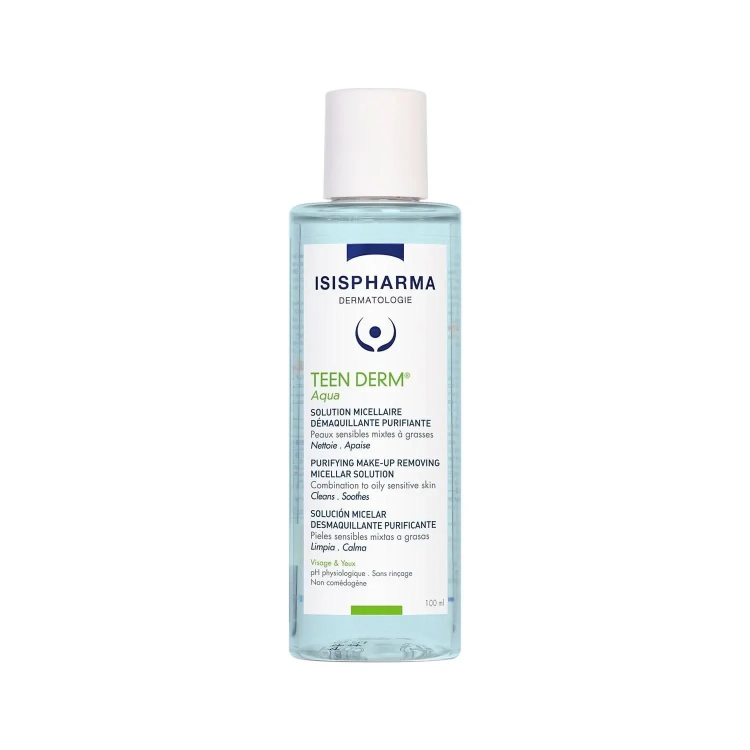 Isispharma Teenderm Aqua Micellar Solution for Anti-Blemish Cleansing for Sensitive Skin, Combination to Oily Skin – With Zinc and Boswellia Extract