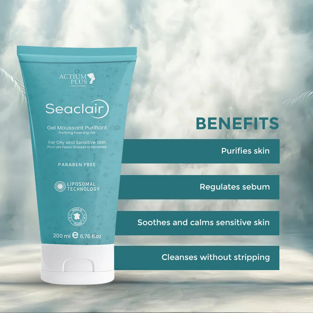 Seaclair Gel Moussant Purifiant, Purifying Foaming Gel for Oily and Sensitive Skin | Paraben-Free Cleanser | 200 ml