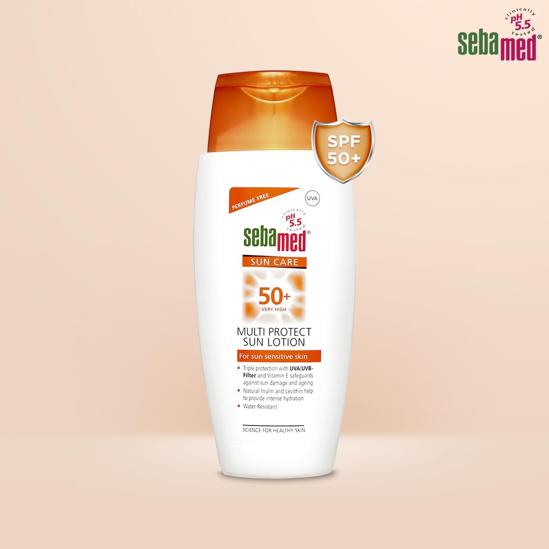 Sebamed Multi Protect Sun lotion SPF 50, 150 ml I UVA/UVB Protection filter I Water resistant sunscreen with pH 5.5 I Vitamin E I men & women I Suitable for children I Clinically tested