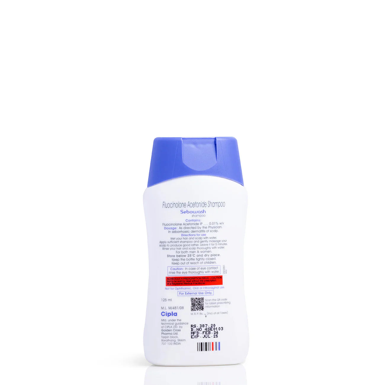 Sebowash Shampoo for Anti-Dandruff, Treat Itchy Scalp and Reduce Fungus, 125 ml