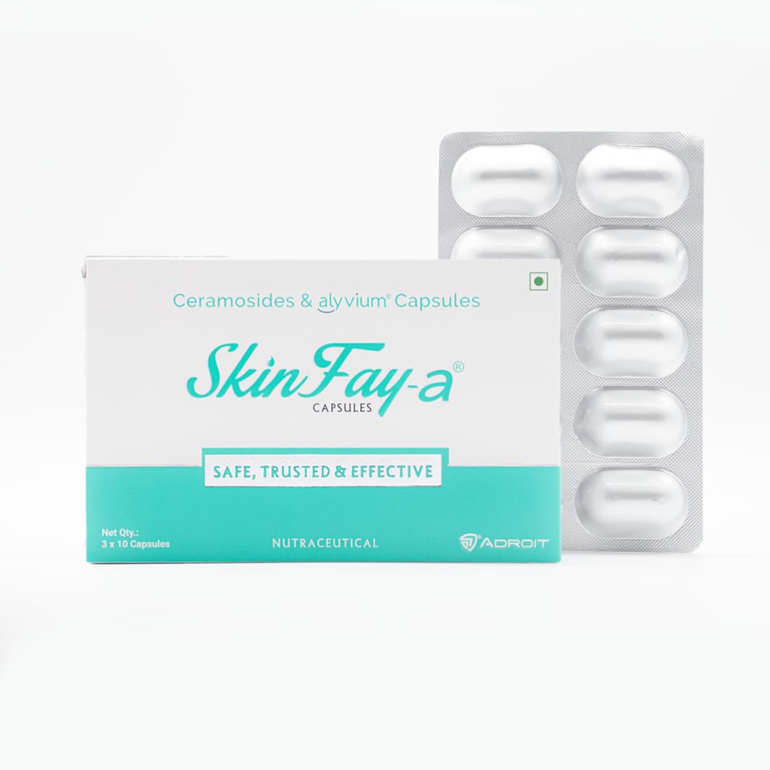Skinfay- A Capsule combination of ceramoside & alyvium | For Inflammation | Improves skin moisturization | Alyvium 300mg | Ceramosides 35mg ( 30 Tablets ) - Skiynse Dermatologique